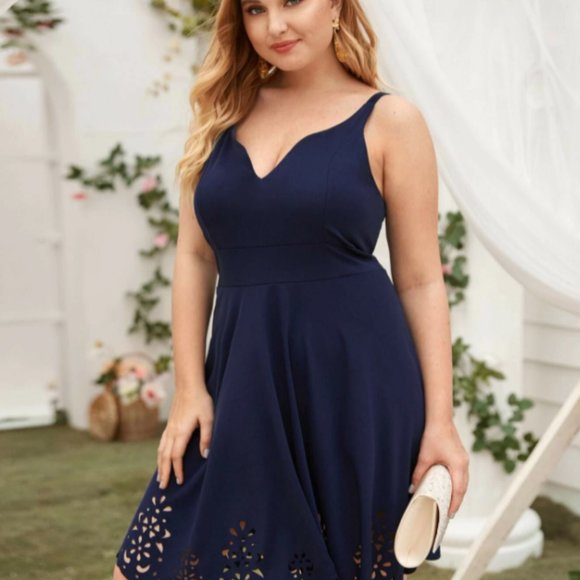 Plus Solid Navy Laser Cut Cami Dress - Picture 3 of 4